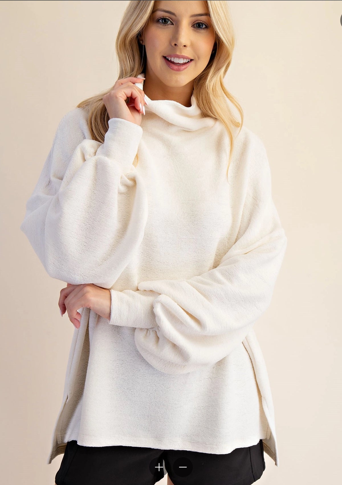 Mock Neck Balloon Sleeve Knit Top