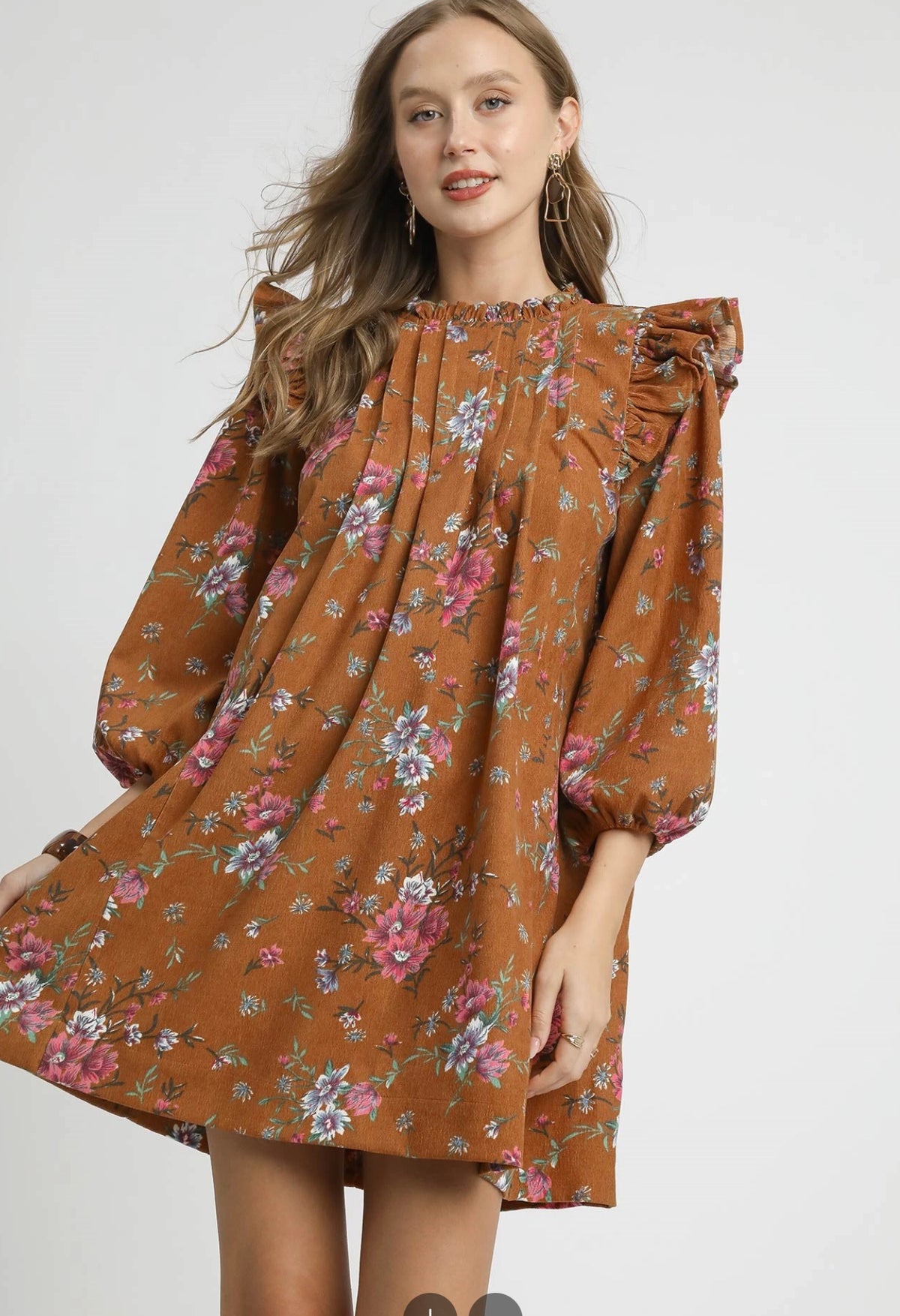 Floral Ruffle Shoulder Mini Dress