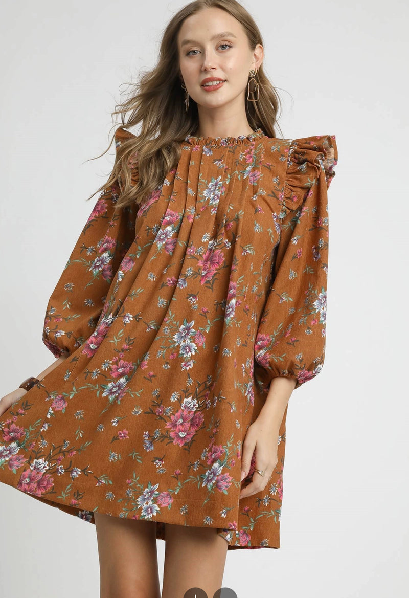 Floral Ruffle Shoulder Mini Dress