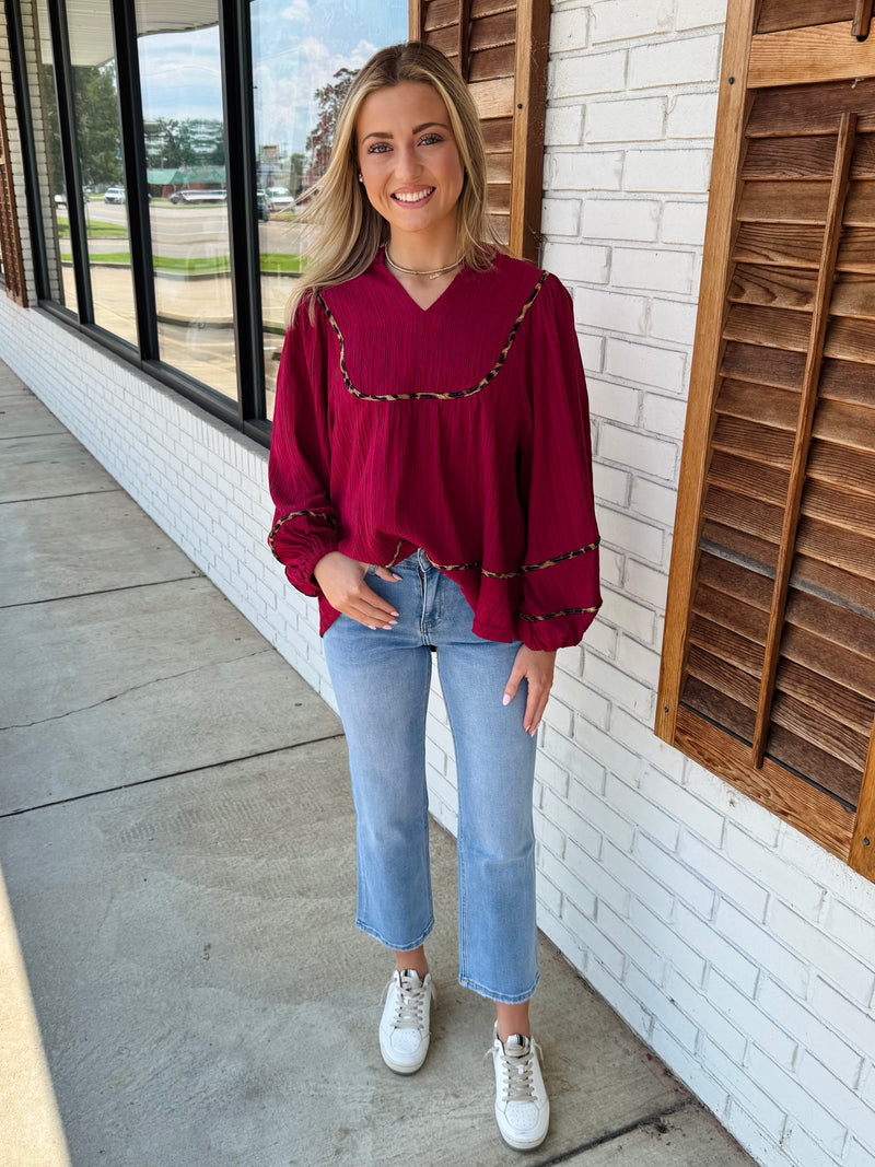 Texture Fabric Blouse with Animal Print