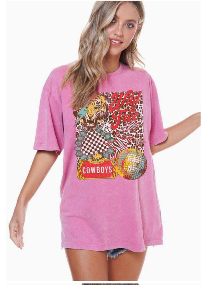 WILD & FREE COLLAGE VINTAGE GRAPHIC, VINTAGE MINERAL WASHED COTTON, BOYFRIEND FIT TEE
