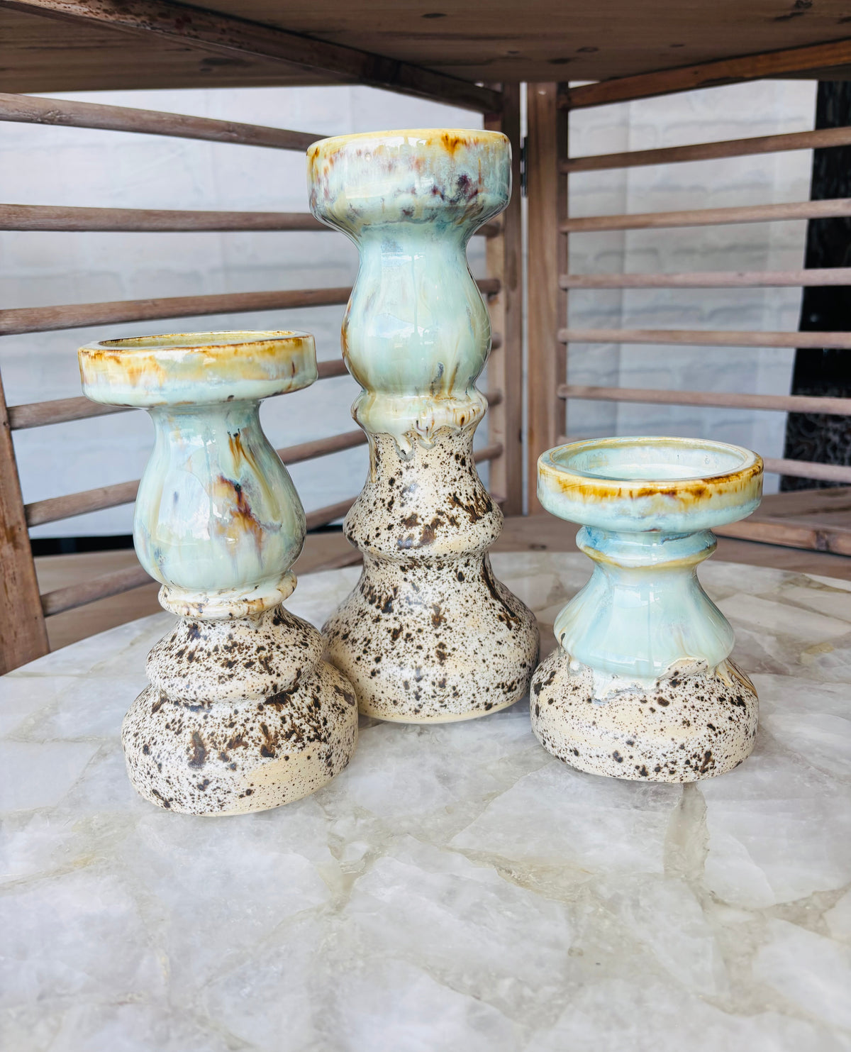 Rosaline Pottery Candle Stick Set of 3 Color Delta Blue