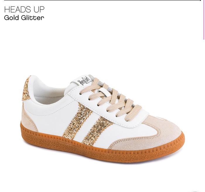 Corky's Gold Glitter Heads Up Sneakers