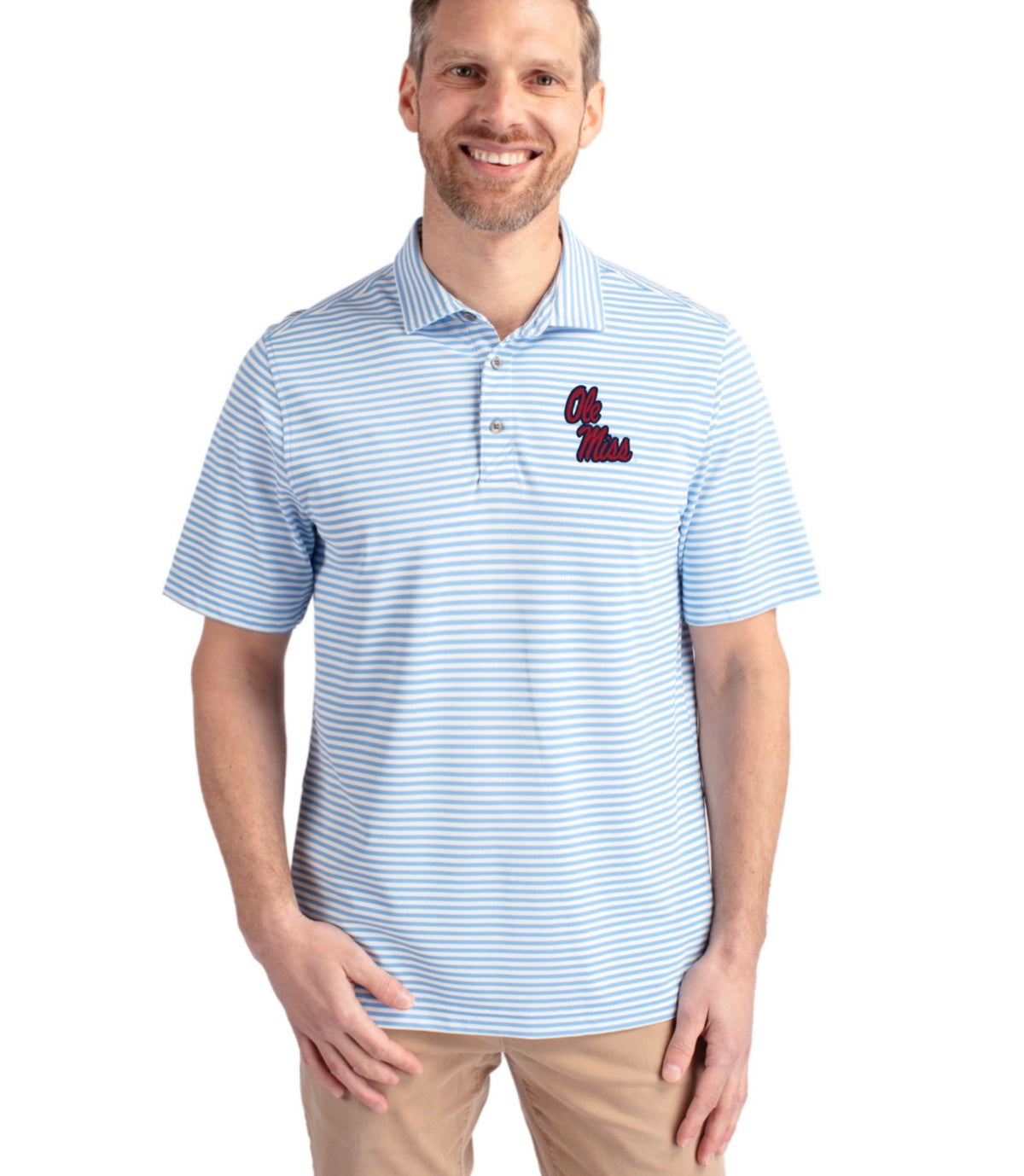 Ole Miss Rebels Cutter & Buck Virtue Recycled Stripe Featherlight Pique Mens Polo