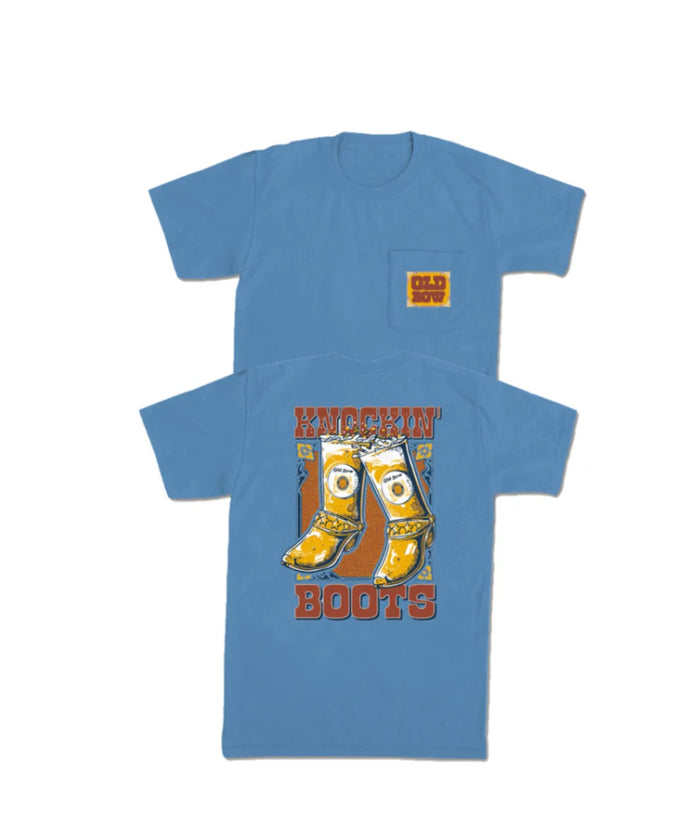 OLD ROW-Knocking Boots Pocket Tee- Washed Denim