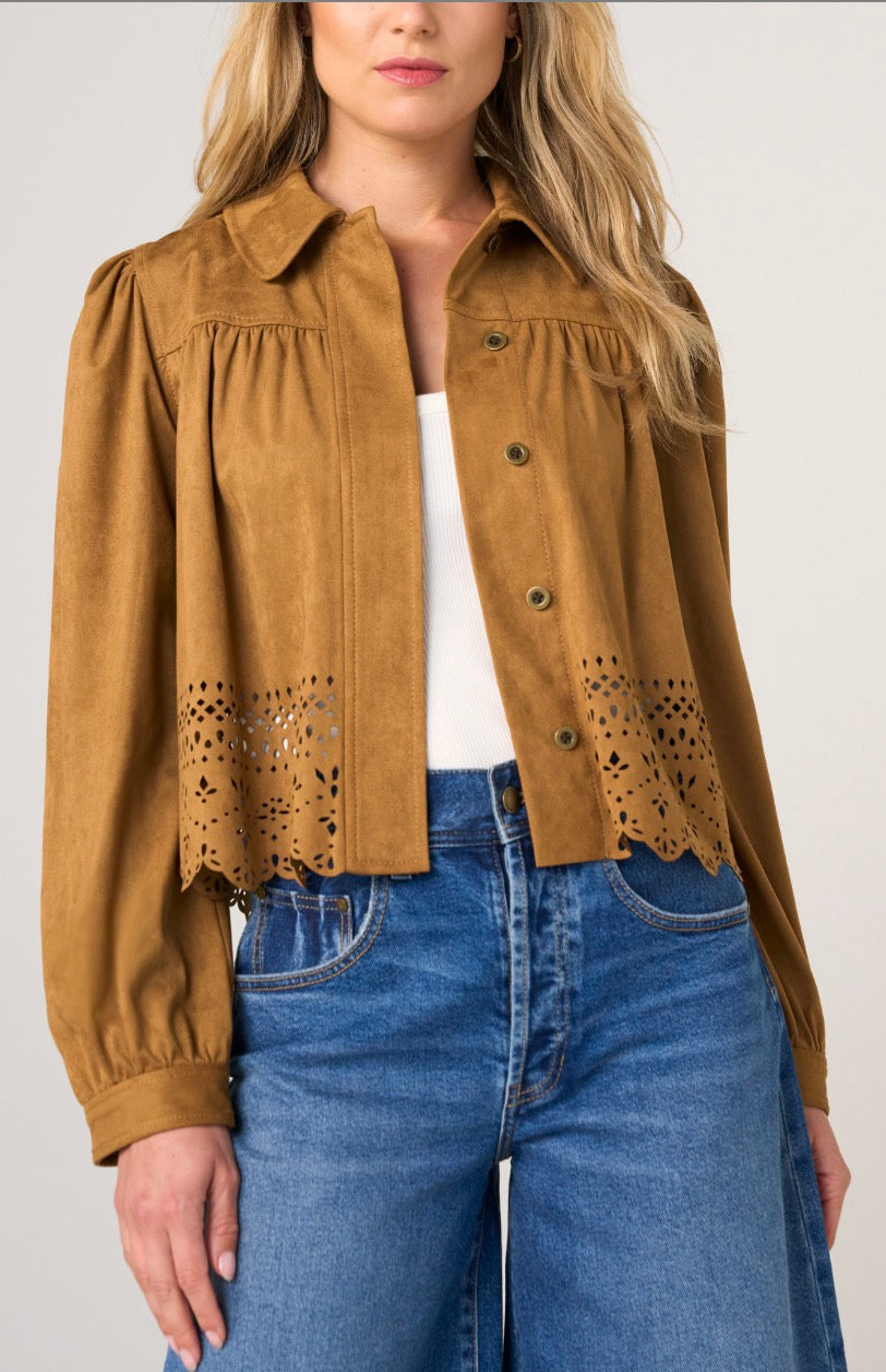 Liverpool Puff Sleeve Jacket w/ Laser Cut Hem (