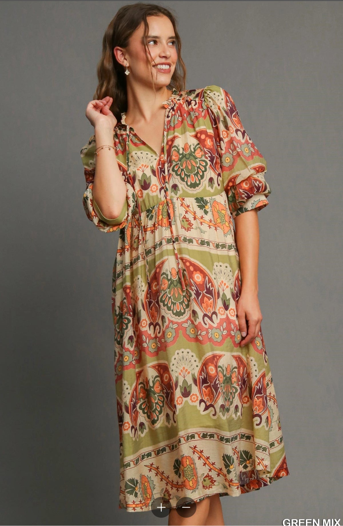 Border Print Midi Dress