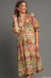 Border Print Midi Dress