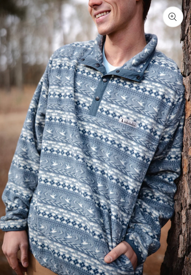 Local Boy-Printed Quarter Snap-Fish&Duck Aztec