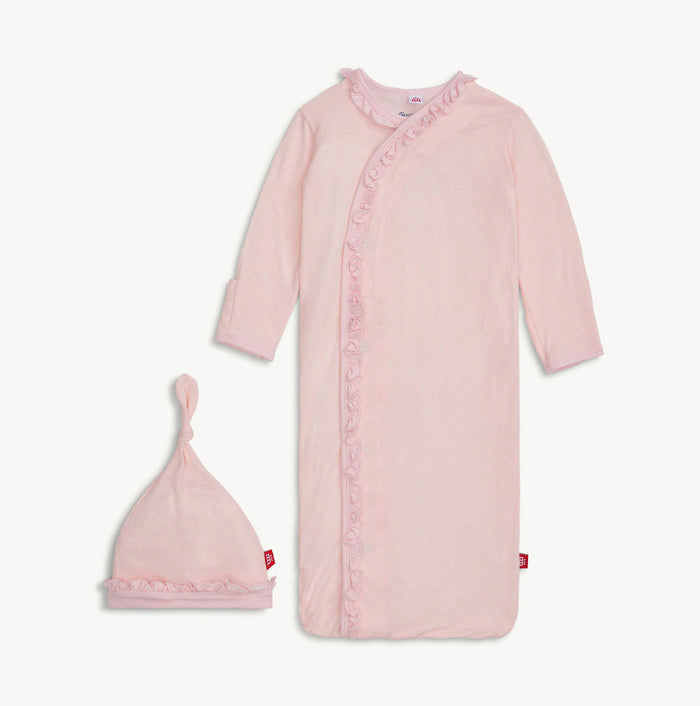Magnetic Me Pin Dot Pink Ruffle Placket Gown + Hat Set