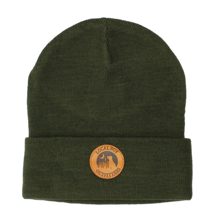 Local Boy - Leather Patch Beanie - Olive