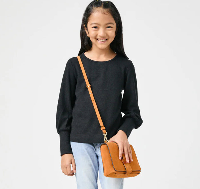 Girls Textured Rib Exaggerated Cuff Knit Top