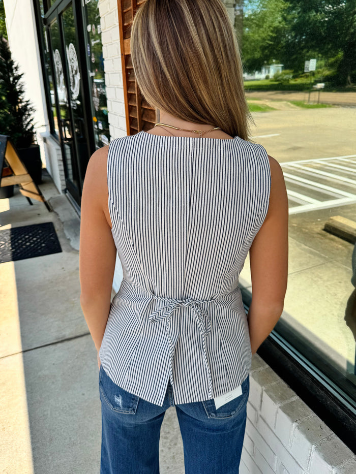 Stripe Business Causal Preppy Chic Modern Vest Top