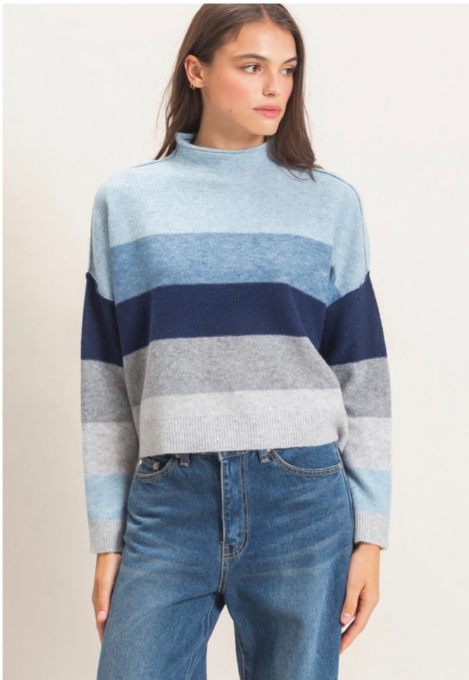 Color Block Turtleneck Sweater