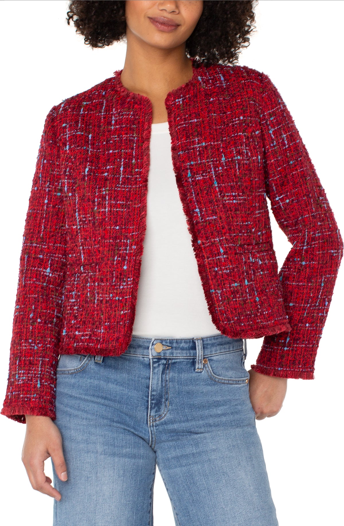 Liverpool collarless jacket w/ frayed edges