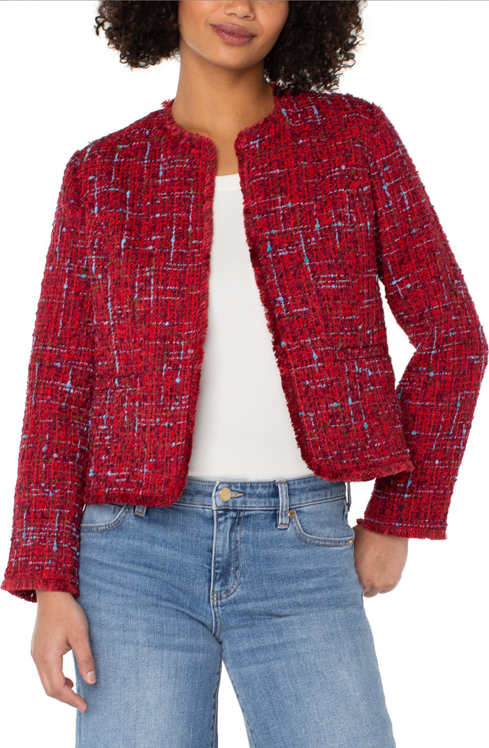 Liverpool collarless jacket w/ frayed edges