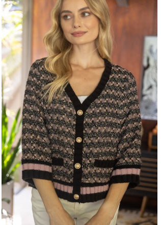 Acccent Button Tweed Stripe Cardigan