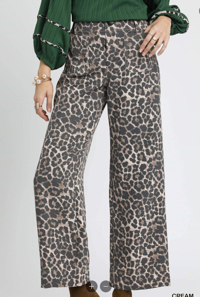 Animal Print Non- Stretch Wide Leg Pants