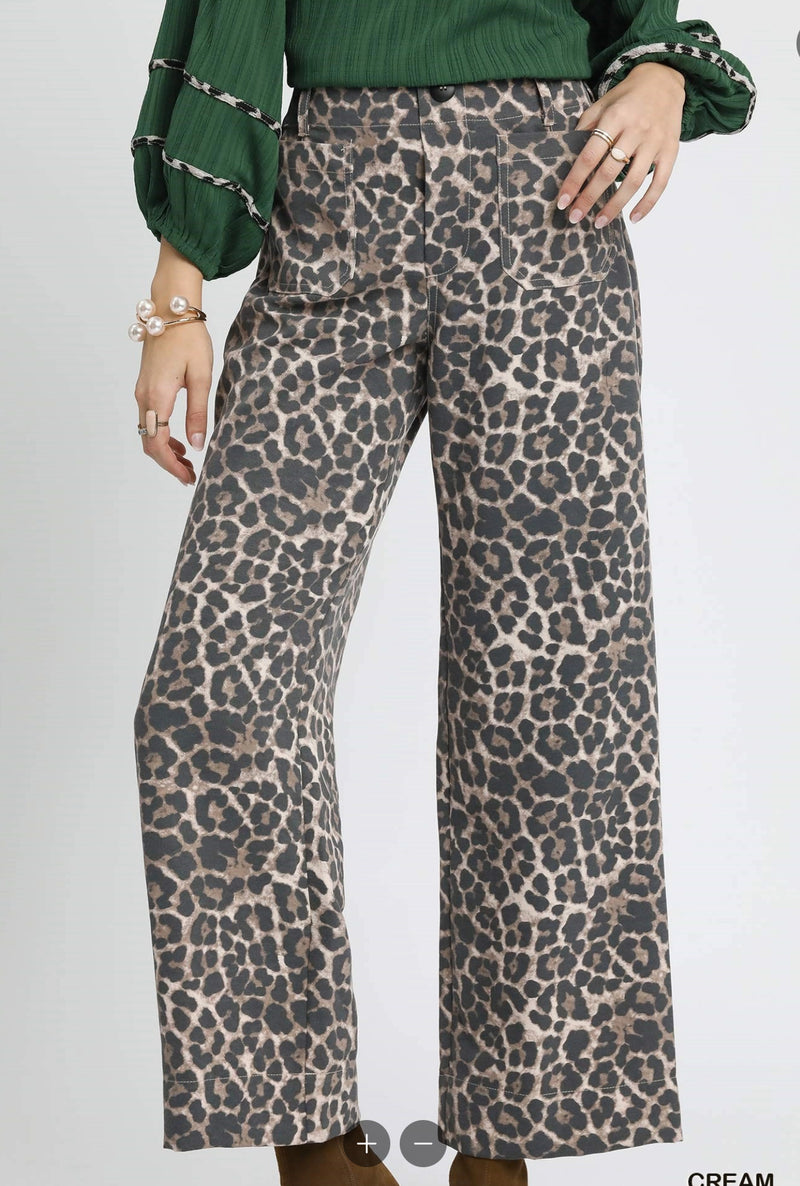 Animal Print Non- Stretch Wide Leg Pants