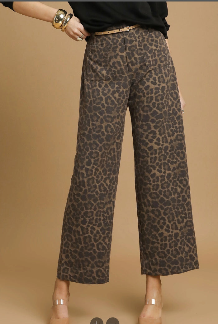 Animal Print Non- Stretch Wide Leg Pants
