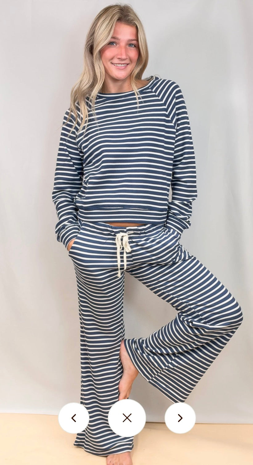 Striped Waffle Knit Raglan Pants Set