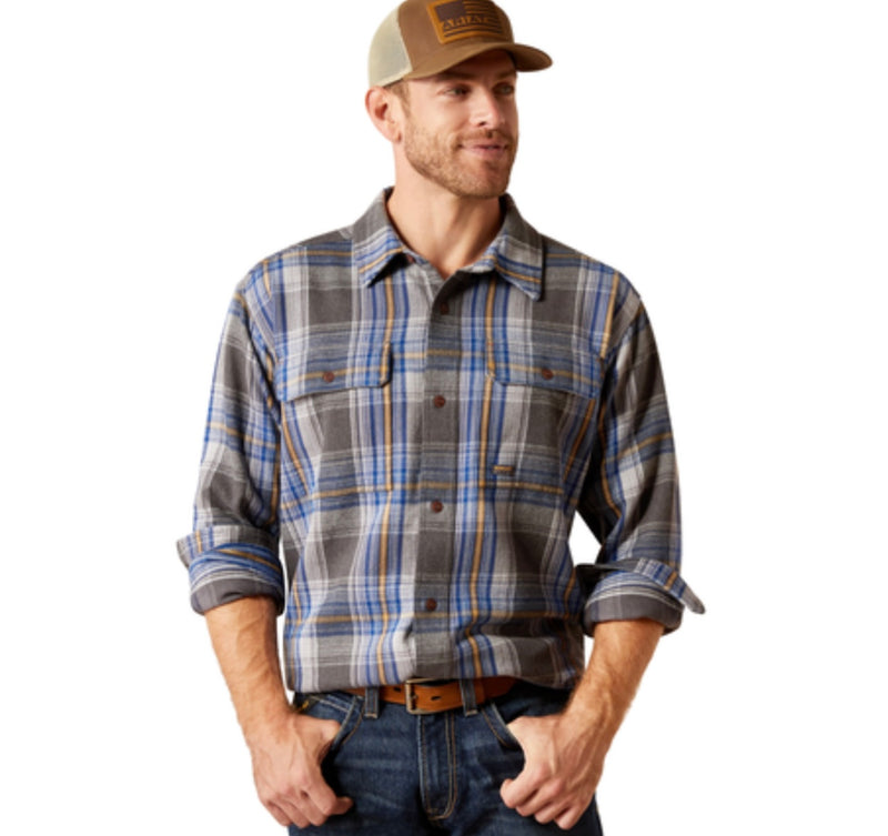 ARIAT- REBAR HEAVY FLANNEL LS WRK SHRT CHARCOAL HEATHER