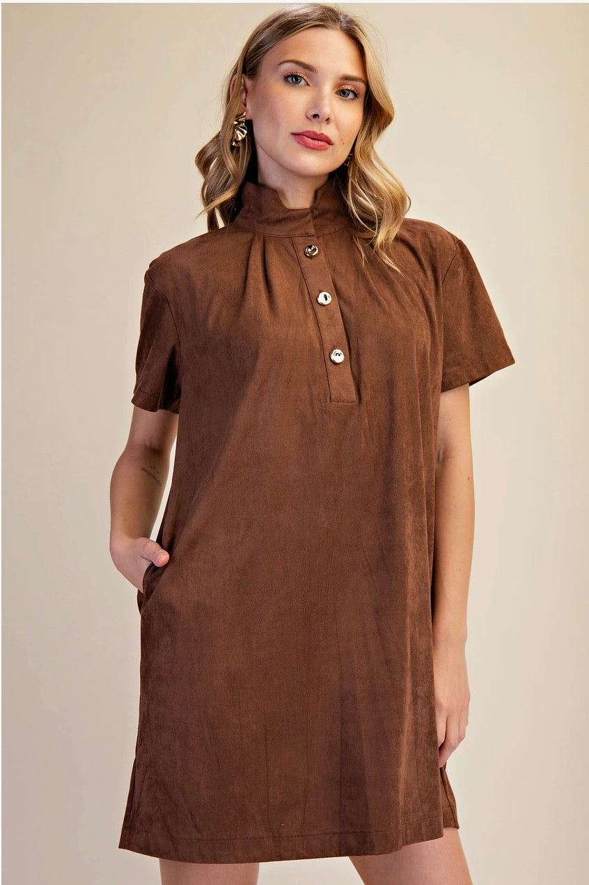 Stand Collar Brush Mini Dress