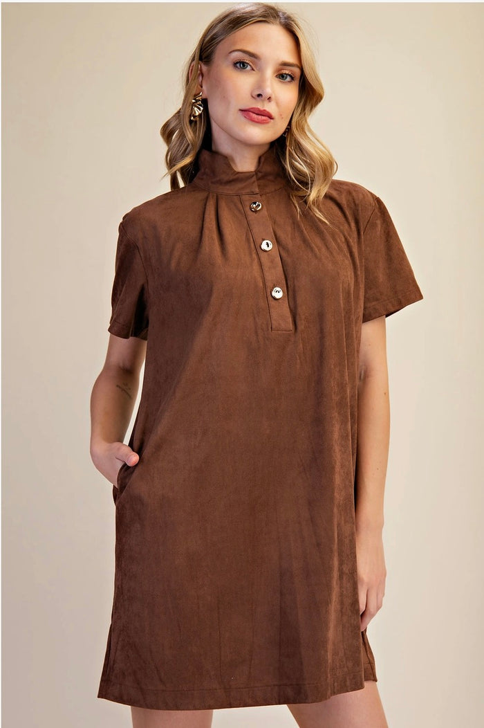 Stand Collar Brush Mini Dress