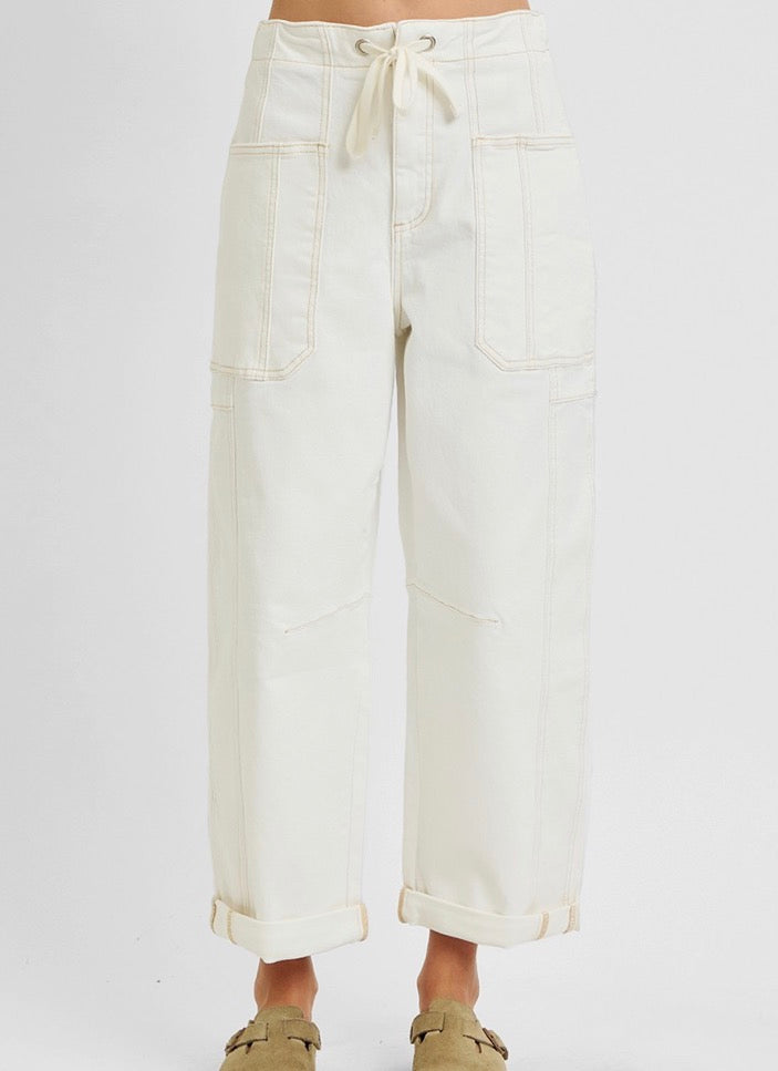 Risen High Rise Crop Wide Barrel Cargo Pocket Pants