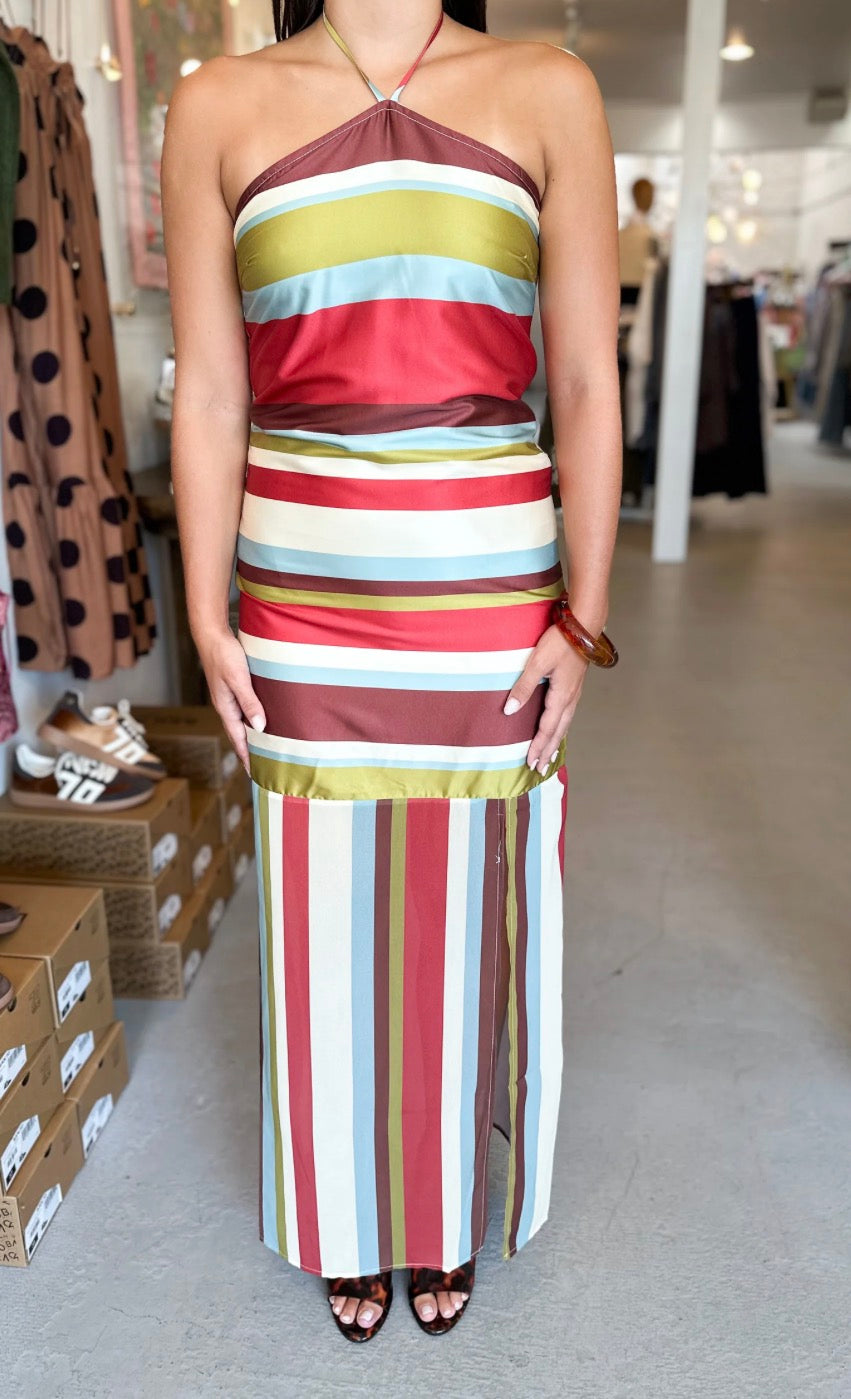 Stripe Halter Maxi Dress