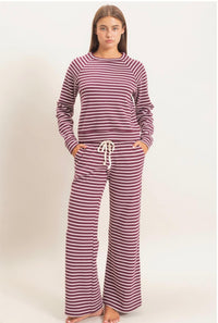 Striped Waffle Knit Raglan Pants Set