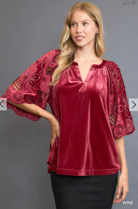 Split Neck Velvet Top