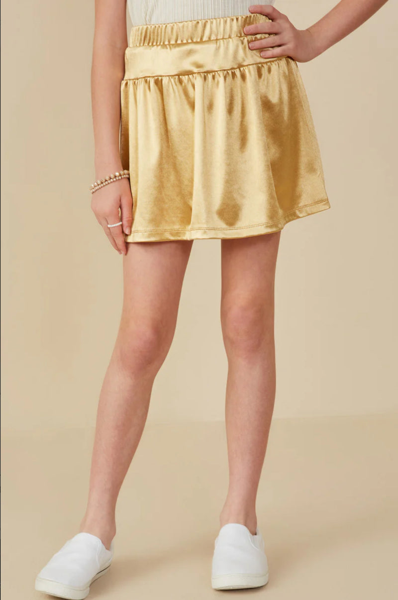 Girls Elastic Waist Banded Metallic Skirt
