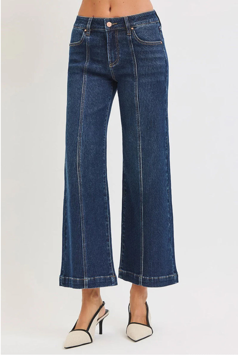 RISEN MID RISE CROP WIDE FRONT SEAMED DETAILED JEANS