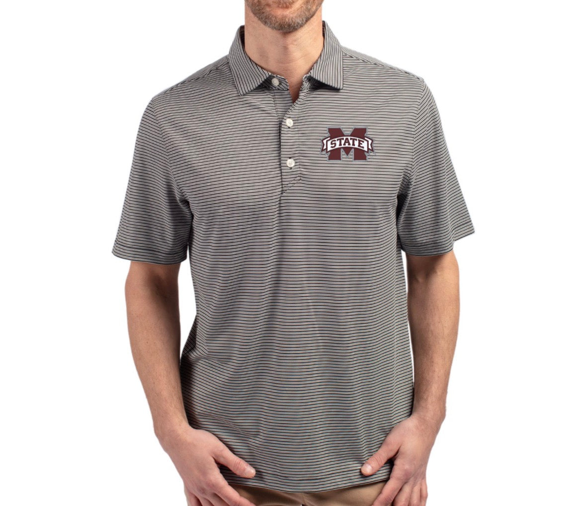 Mississippi State Bulldogs Cutter & Buck Forge Recycled Double Stripe Four-Way Stretch Mens Polo