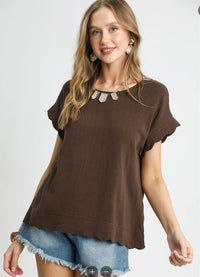 Scallop Hem Linen Blend Top