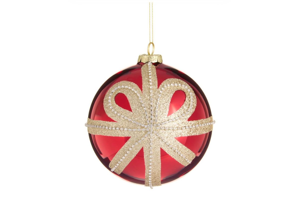 Raz 5" Gold Bow Red Ball Ornament