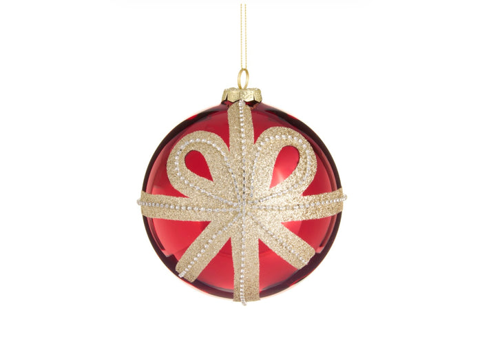 Raz 5" Gold Bow Red Ball Ornament