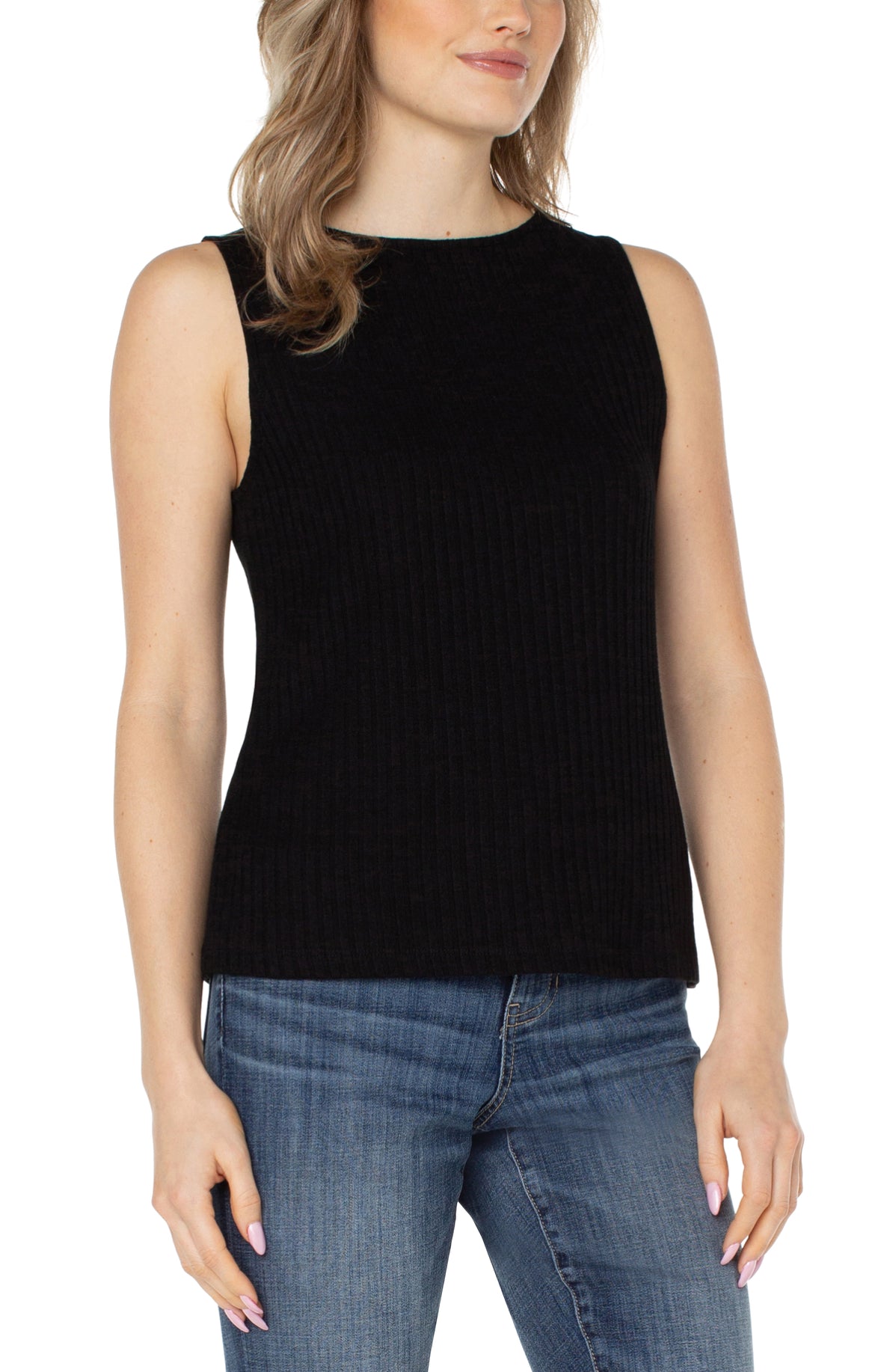 Liverpool sleeveless high boatneck knit top