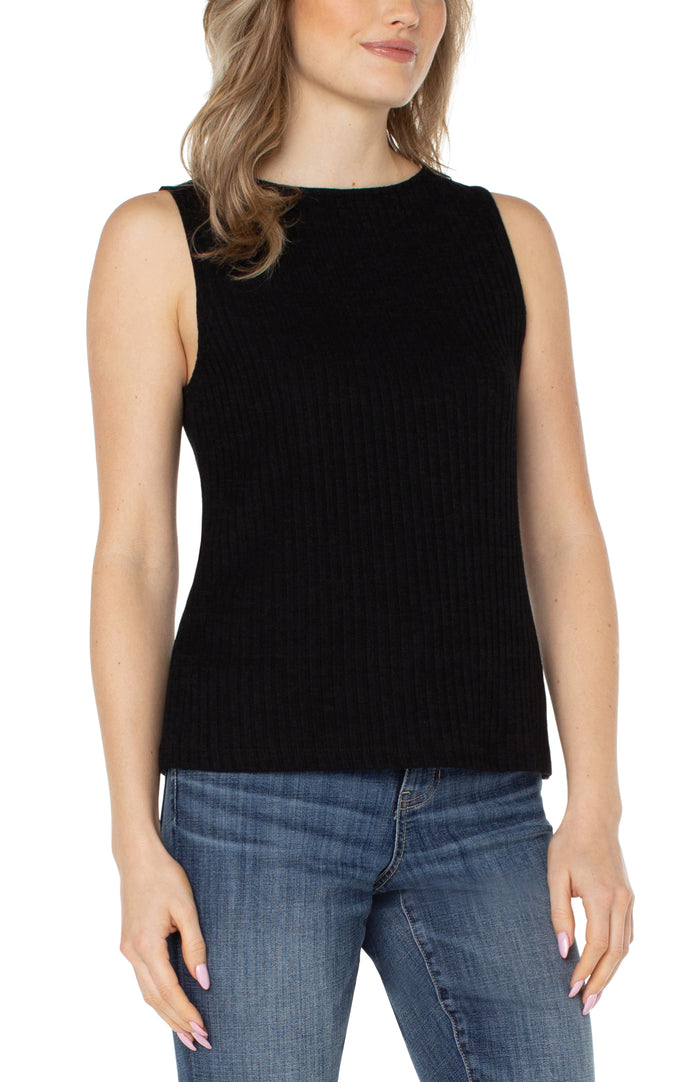 Liverpool sleeveless high boatneck knit top