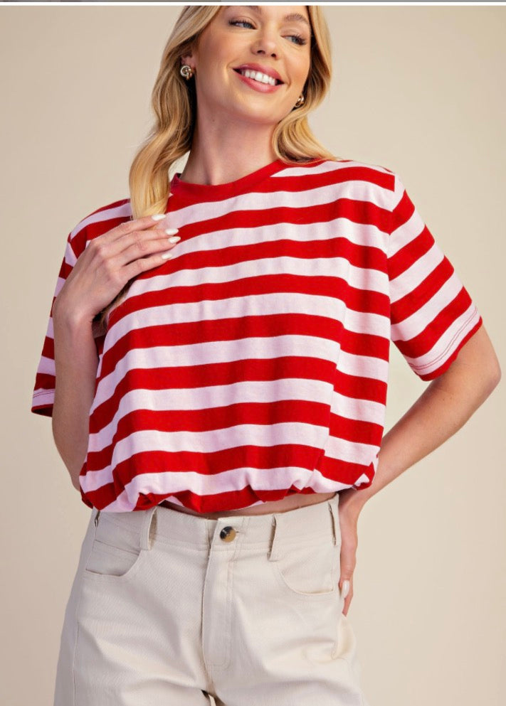 Cropped Bubble Stripe Cotton Top
