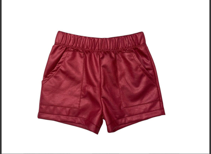 Emma Jean Faux Leather Shorts-Red