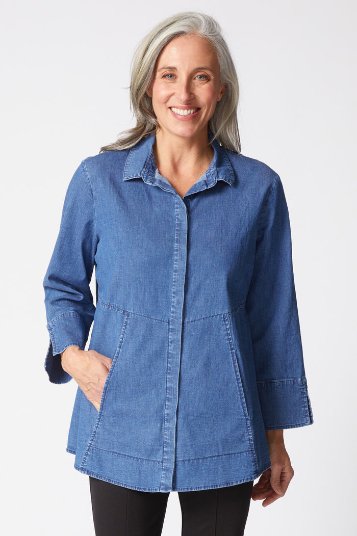 HABITAT PERFECT TRAVEL DENIM HIDDEN PLACKET SHIRT