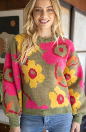 Multi Color Floral Long Sleeve Sweater