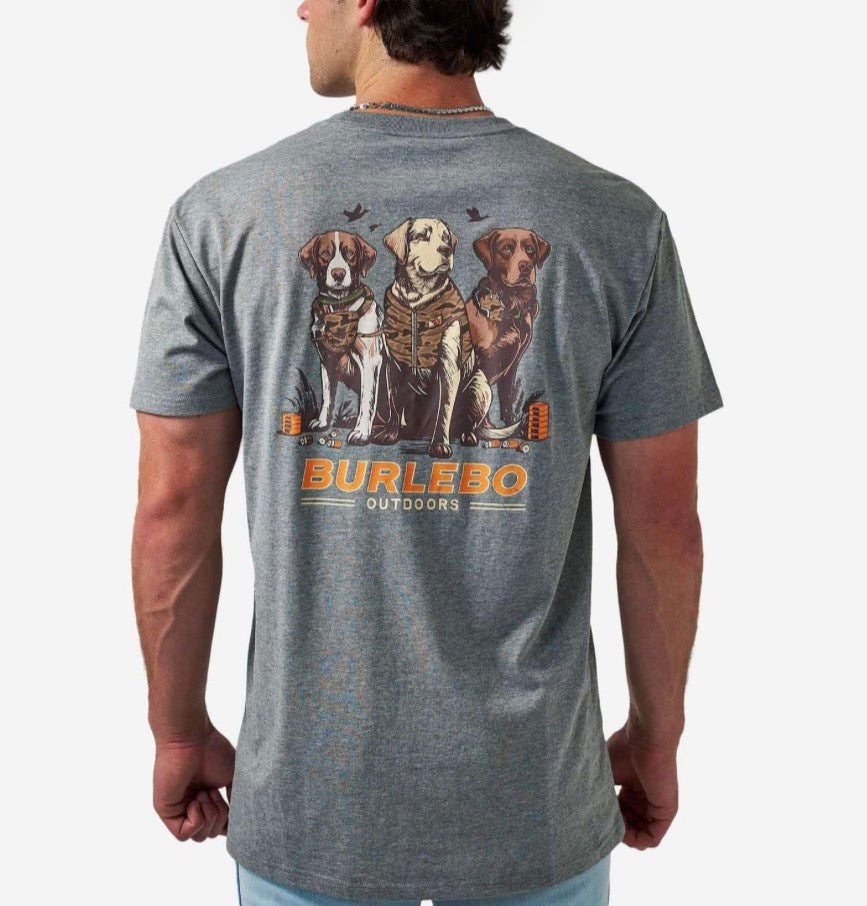 Burlebo Short Sleeve Tee - Camo Duck Dogs - Dark Heather Grey