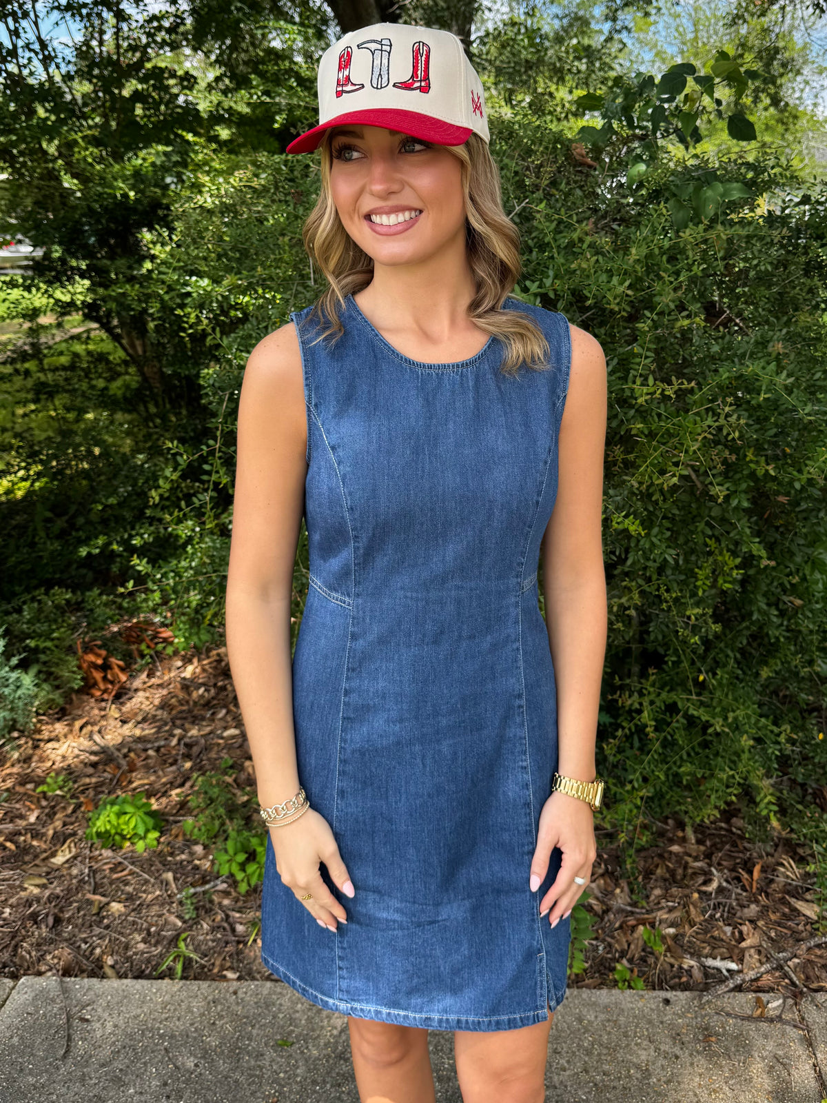 Round Neck Sleeveless Denim Mini Dress