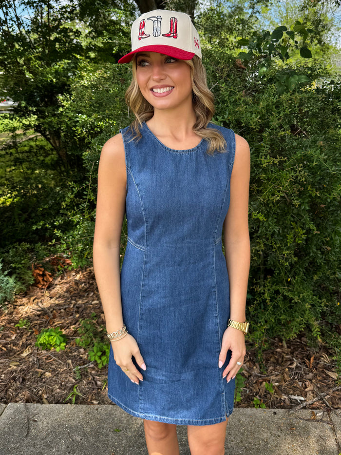 Round Neck Sleeveless Denim Mini Dress