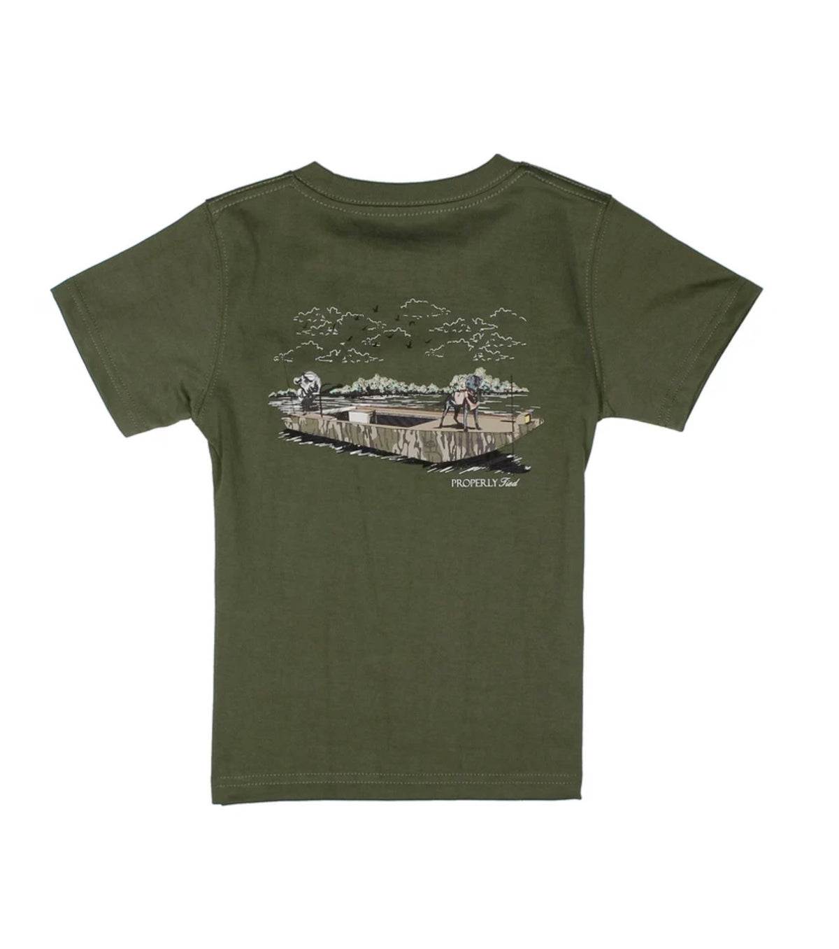 Properly Tied Boys Mossy Oak Boat Ride SS Olive