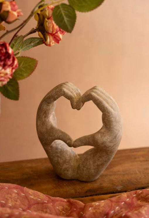 Faux Concrete Heart Hands Sculpture