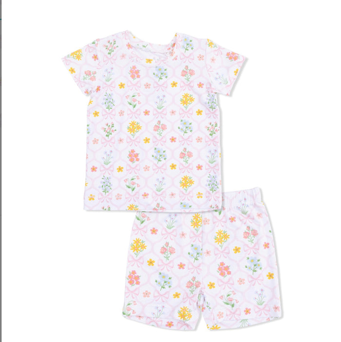 Angel Dear Loungewear Short Set-Spring Blooms Bow Trellis